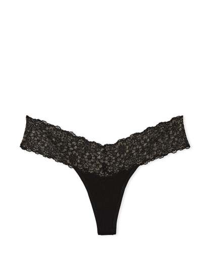 Shimmer Lace Waist Cotton Thong Panty