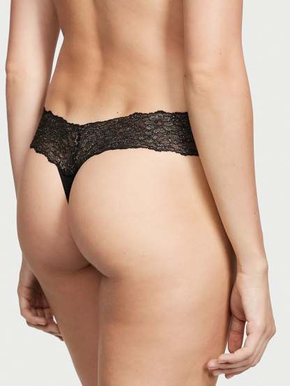 Shimmer Lace Waist Cotton Thong Panty