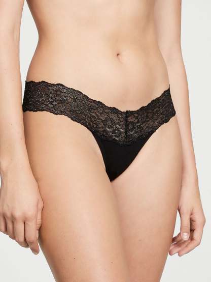 Shimmer Lace Waist Cotton Thong Panty