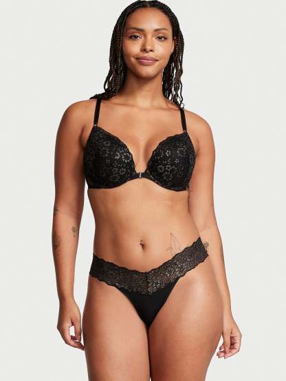 Shimmer Lace Waist Cotton Thong Panty