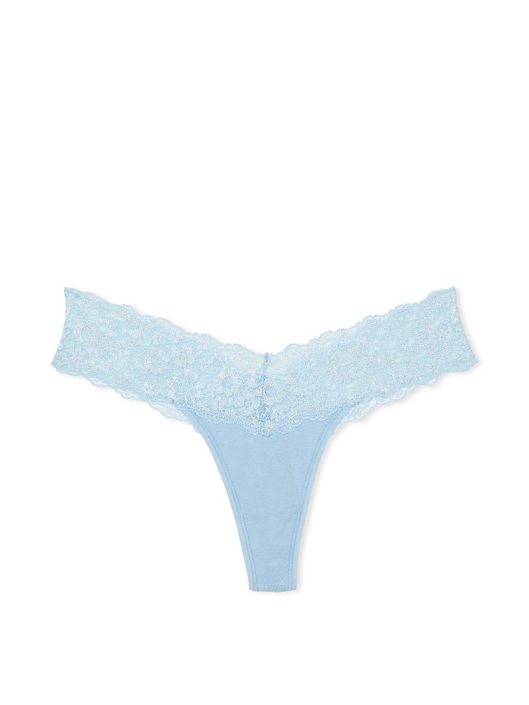 Shimmer Lace Waist Cotton Thong Panty