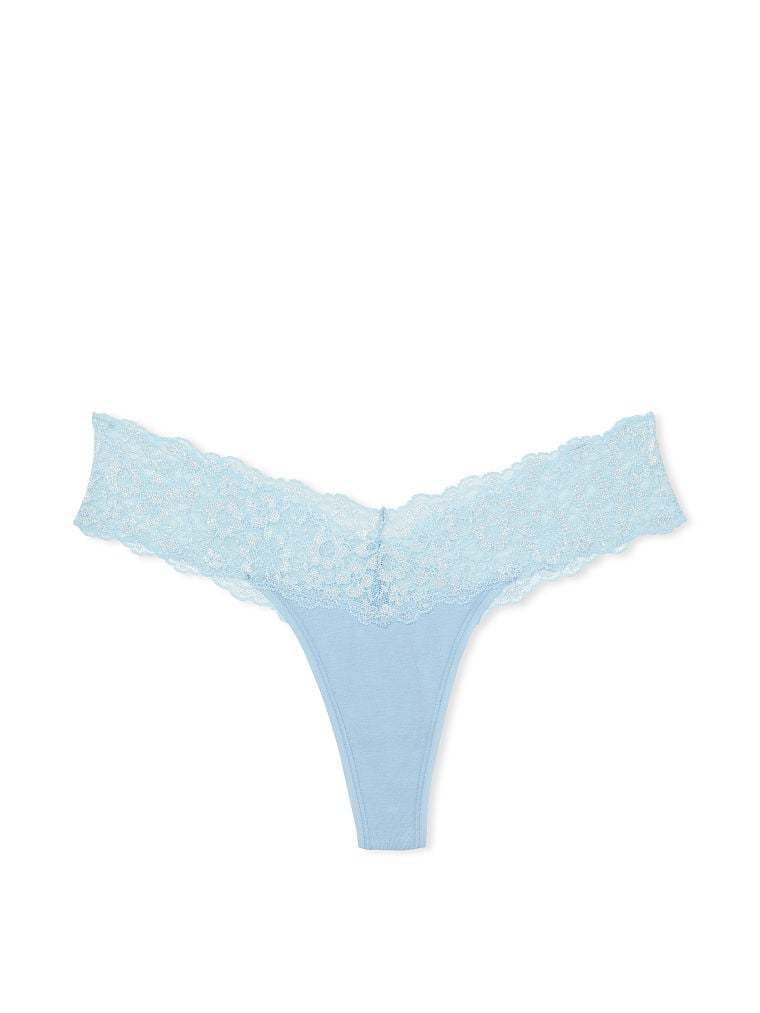 Shimmer Lace Waist Cotton Thong Panty