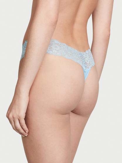 Shimmer Lace Waist Cotton Thong Panty