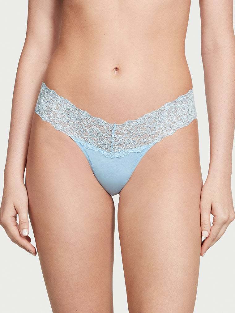 Shimmer Lace Waist Cotton Thong Panty