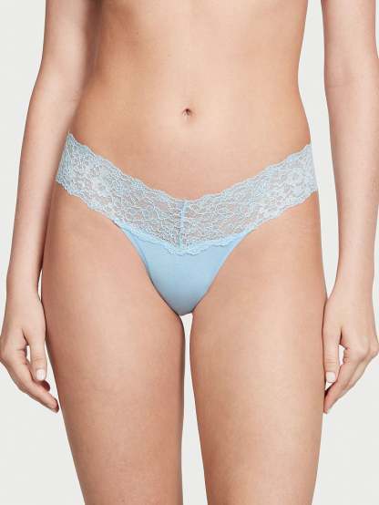Shimmer Lace Waist Cotton Thong Panty
