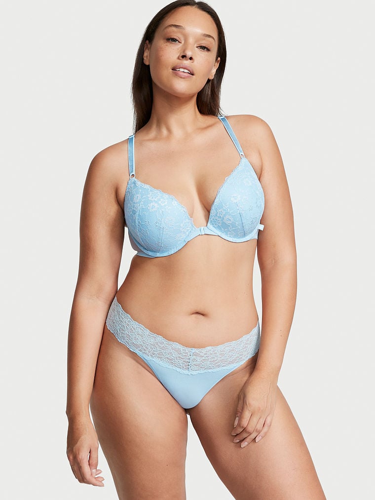 Shimmer Lace Waist Cotton Thong Panty