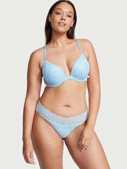 Shimmer Lace Waist Cotton Thong Panty