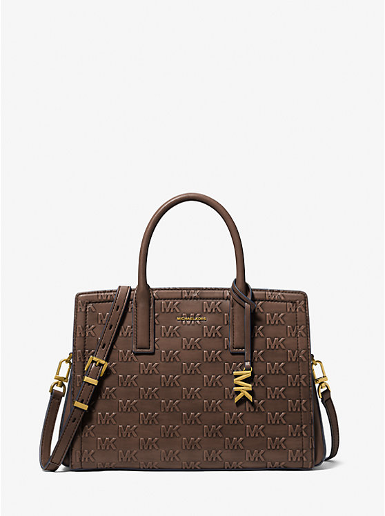 Laila Medium Logo Embossed Burnished Leather Satchel