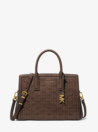 Laila Medium Logo Embossed Burnished Leather Satchel