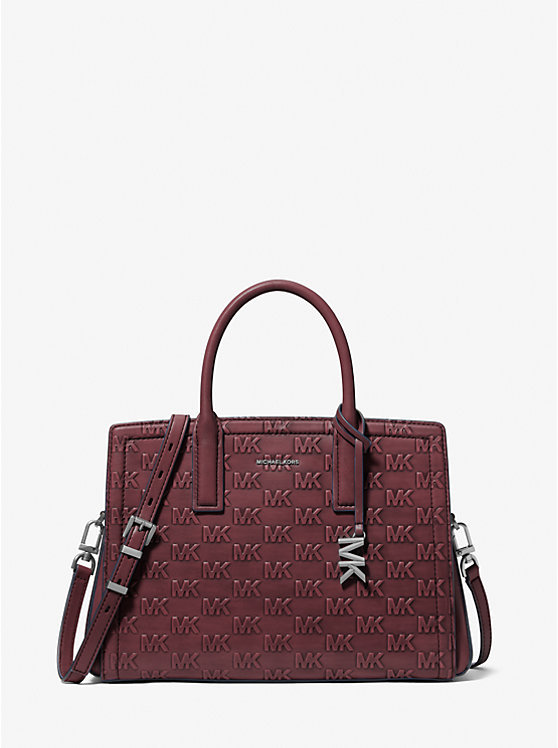 Laila Medium Logo Embossed Burnished Leather Satchel