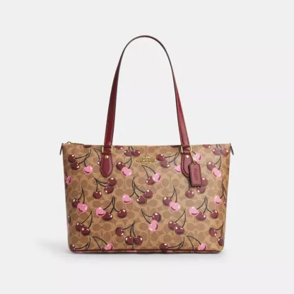 Gallery Tote Bag In Signature Canvas With Cherry Print
