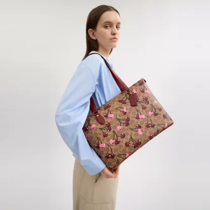 Gallery Tote Bag In Signature Canvas With Cherry Print