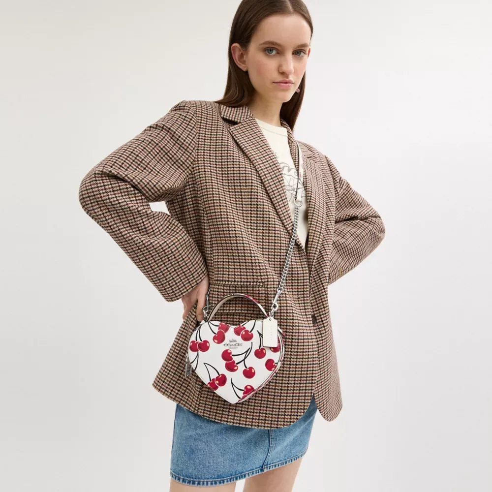 Heart Crossbody Bag With Cherry Print