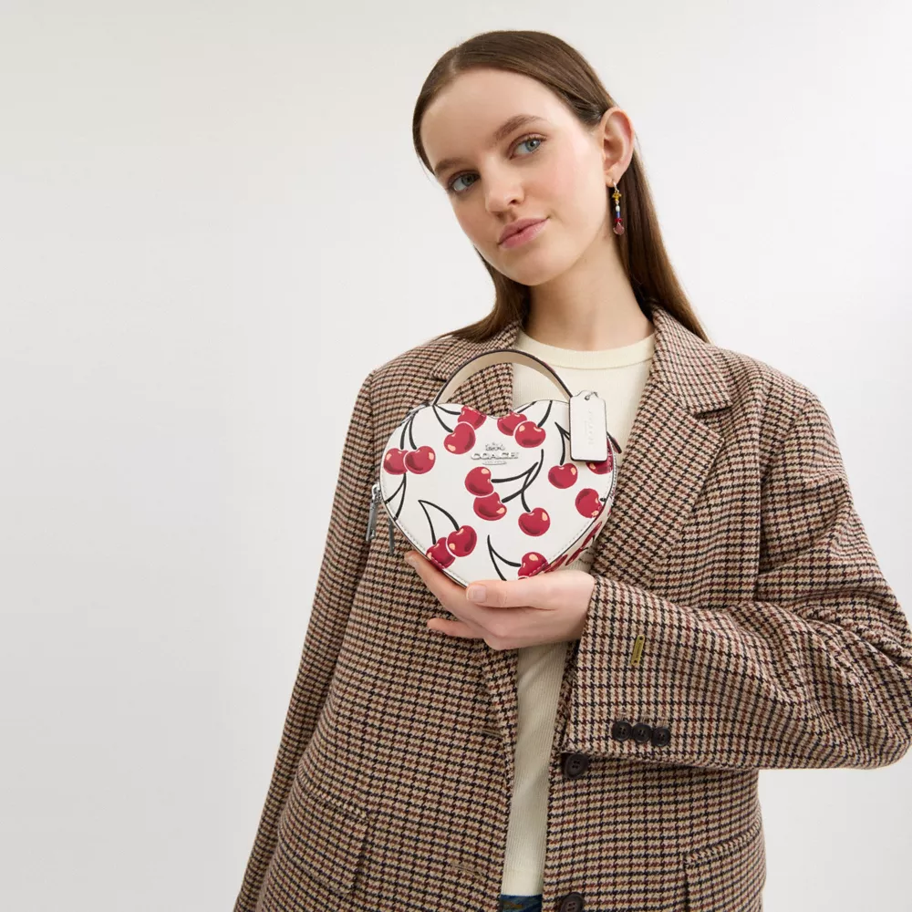 Heart Crossbody Bag With Cherry Print