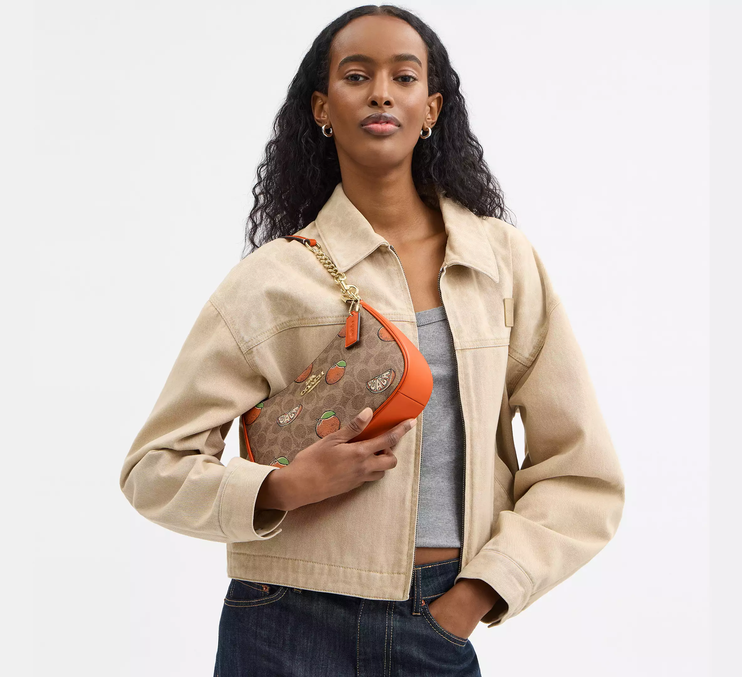 Teri Shoulder Bag In Signature Canvas With Orange Print