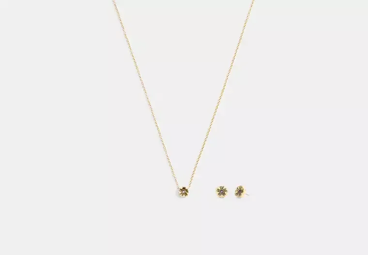 Tea Rose Pendant Necklace And Earrings Gift Set