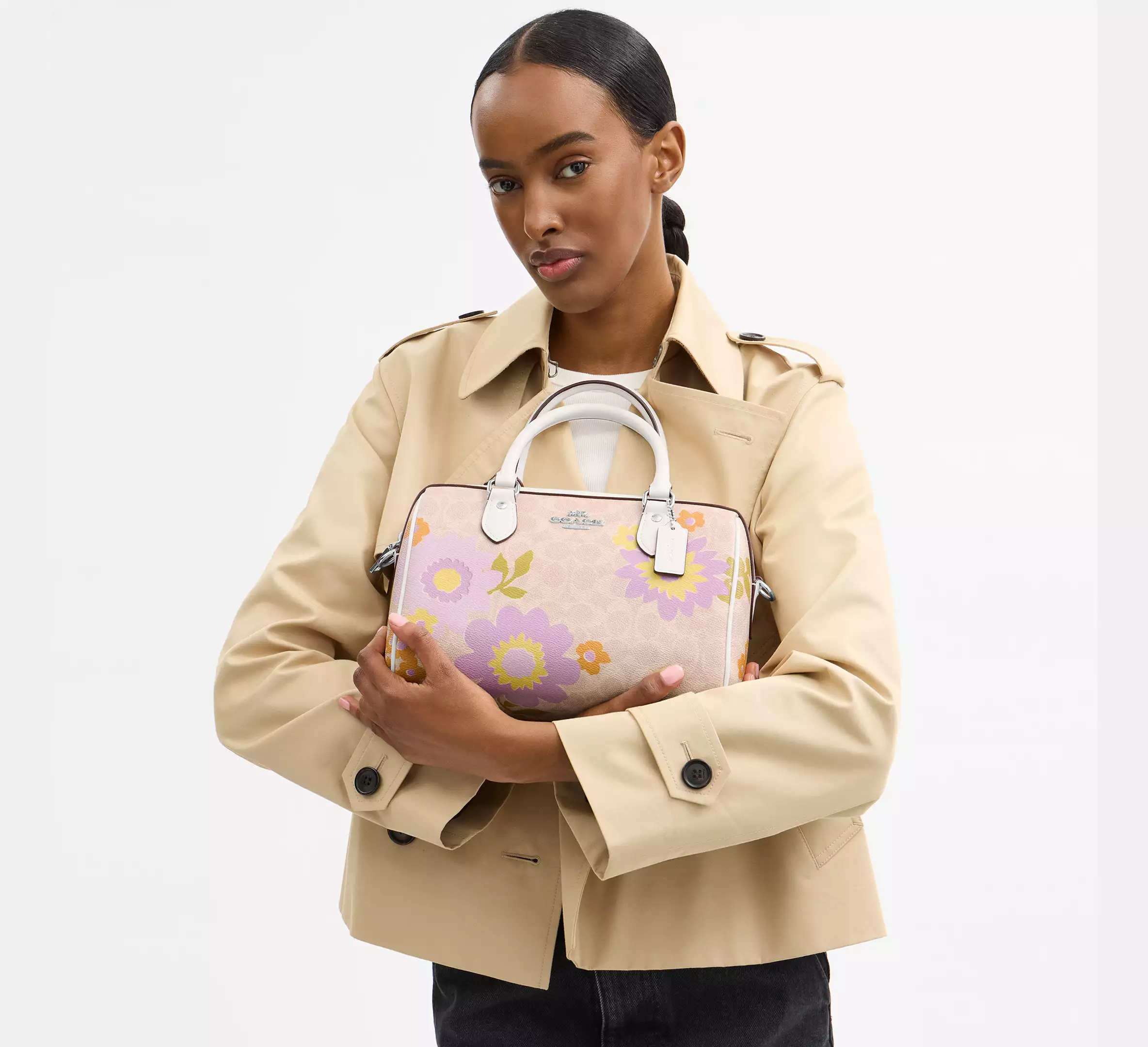 Rowan Satchel Bag In Signature Canvas With Floral Print
