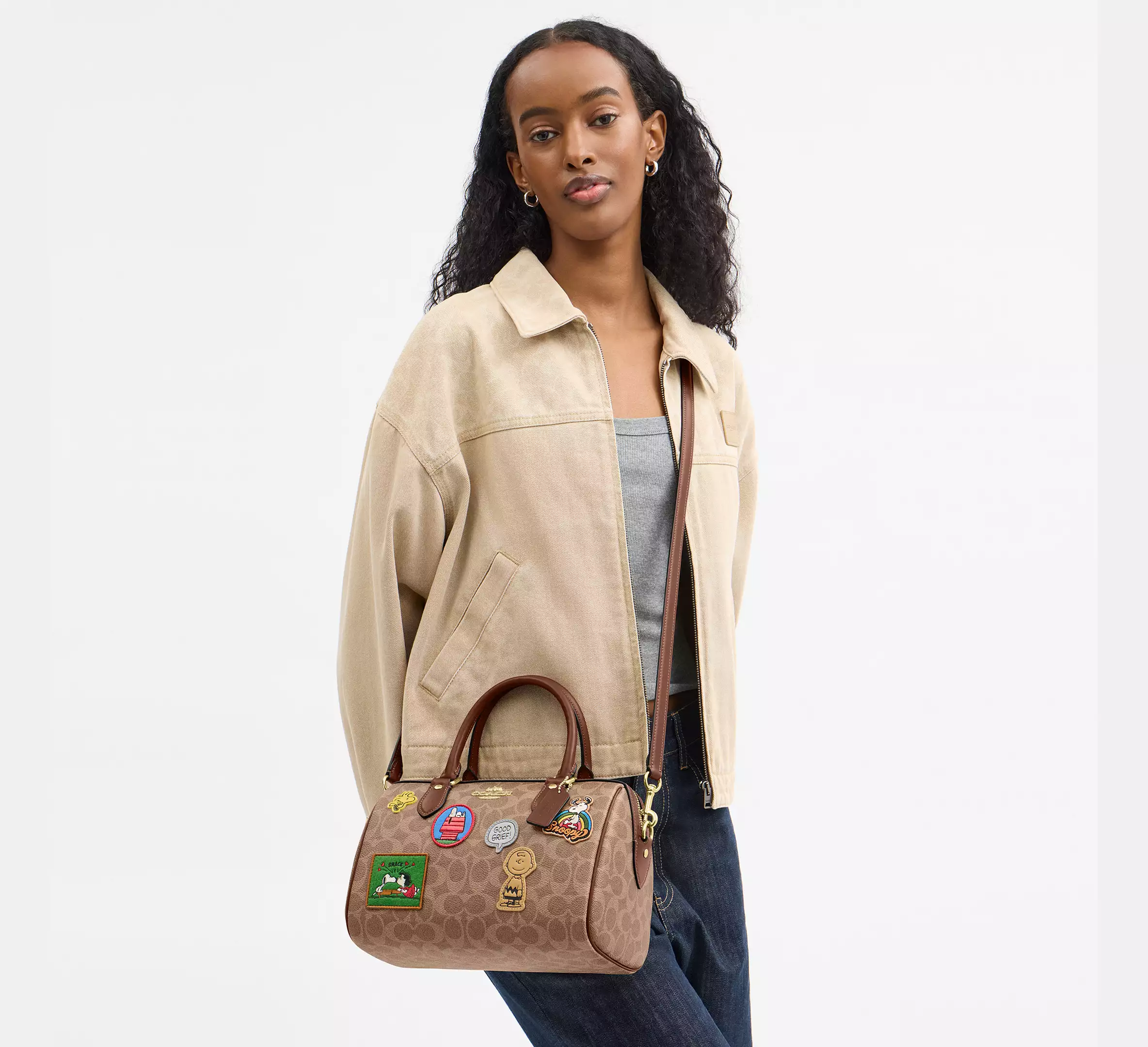 Peanuts Rowan Satchel Bag In Signature Canvas With Patches