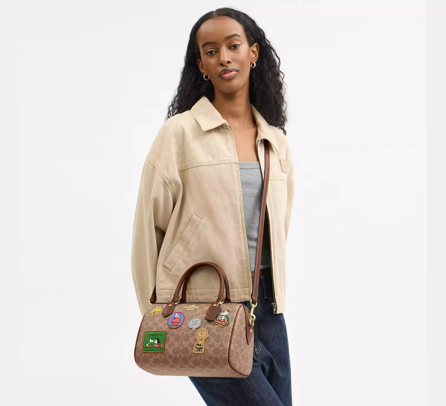 Peanuts Rowan Satchel Bag In Signature Canvas With Patches