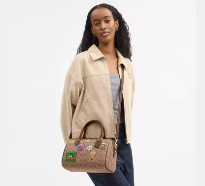 Peanuts Rowan Satchel Bag In Signature Canvas With Patches