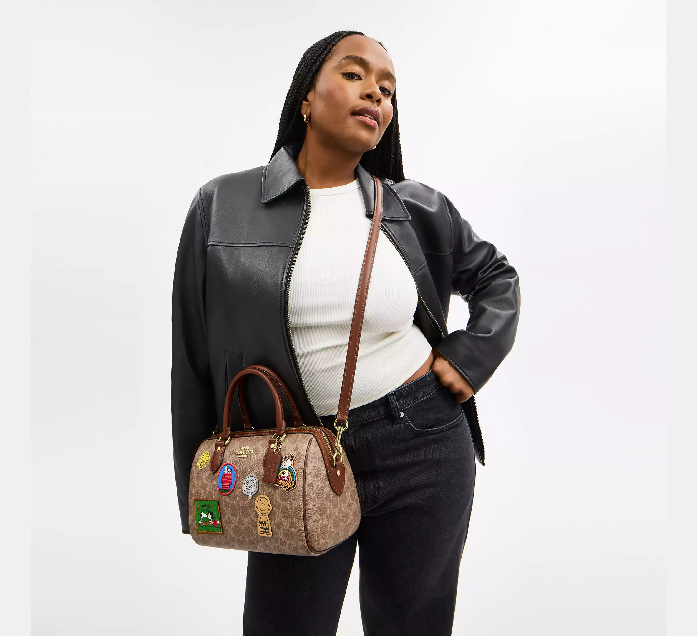 Peanuts Rowan Satchel Bag In Signature Canvas With Patches