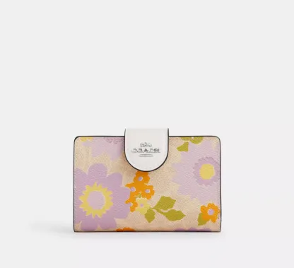 Medium Corner Zip Wallet In Signature Canvas With Floral Print