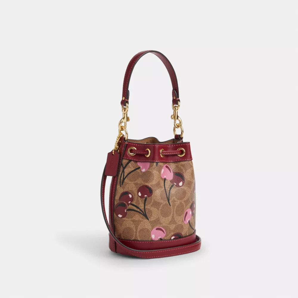 Mini Bucket Bag In Signature Canvas With Cherry Print