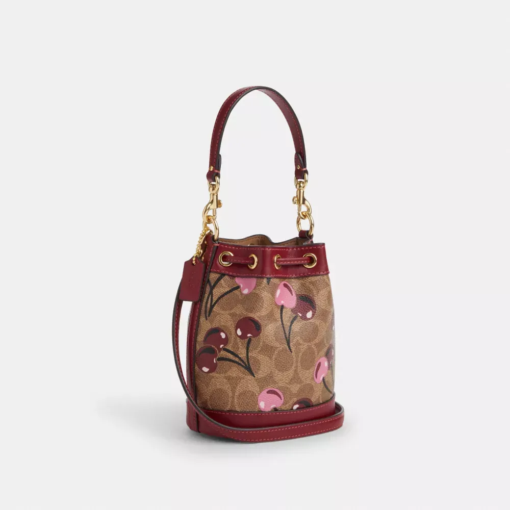 Mini Bucket Bag In Signature Canvas With Cherry Print