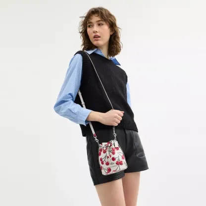 Mini Bucket Bag With Cherry Print
