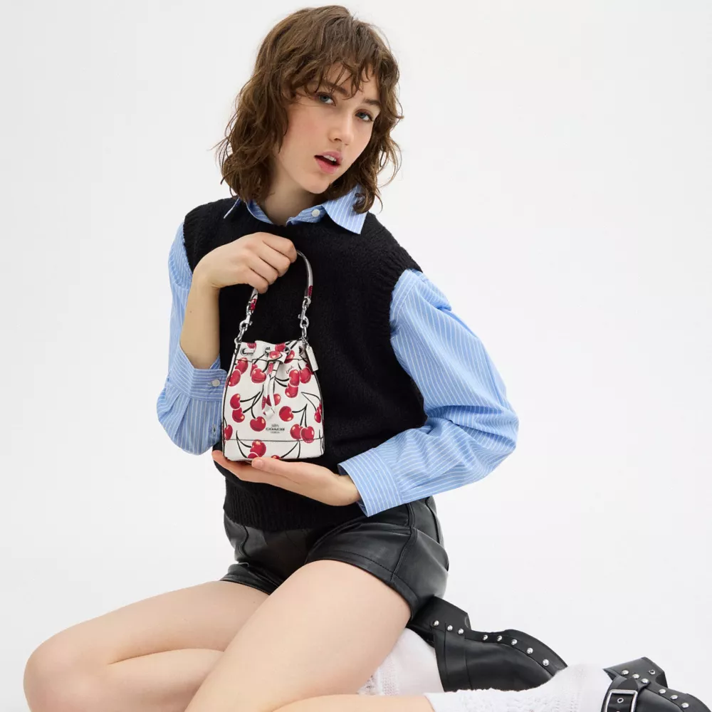 Mini Bucket Bag With Cherry Print
