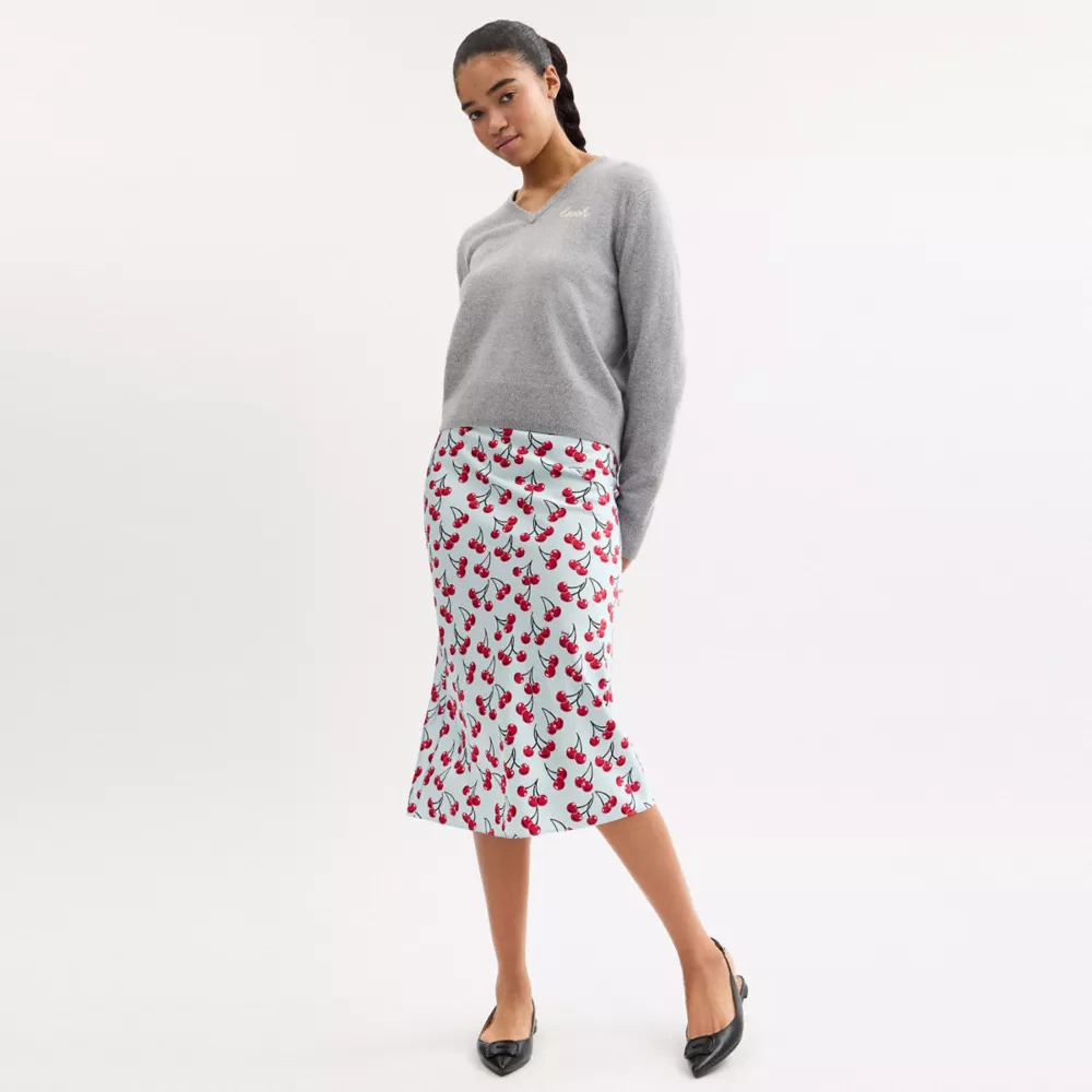 Cherry Print Midi Skirt