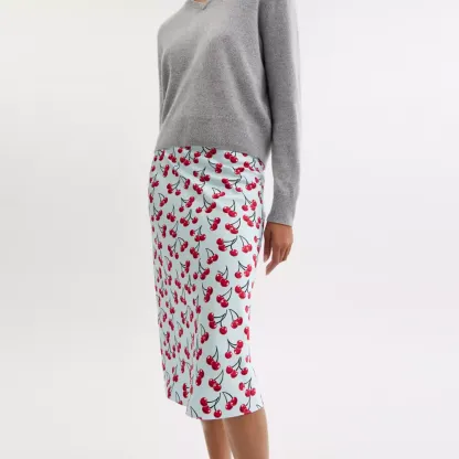 Cherry Print Midi Skirt