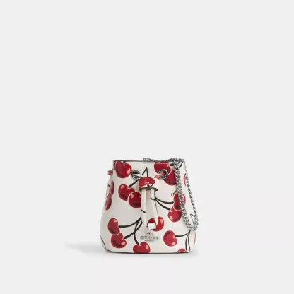 Drawstring Wristlet With Cherry Print