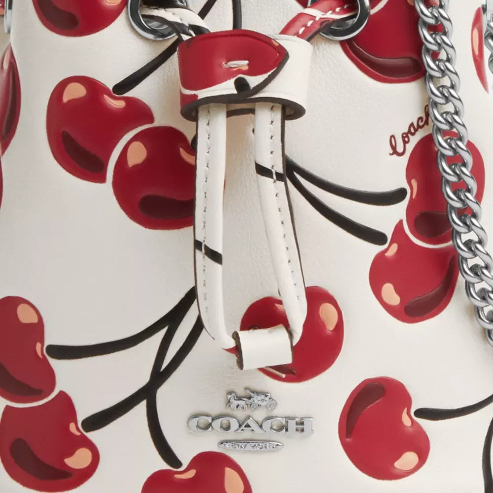 Drawstring Wristlet With Cherry Print