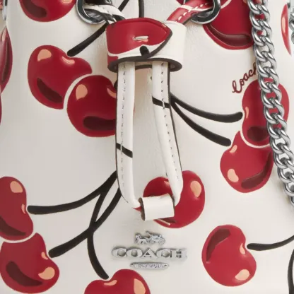 Drawstring Wristlet With Cherry Print