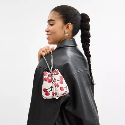 Drawstring Wristlet With Cherry Print