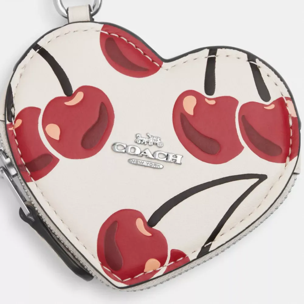Heart Coin Pouch Bag Charm With Cherry Print