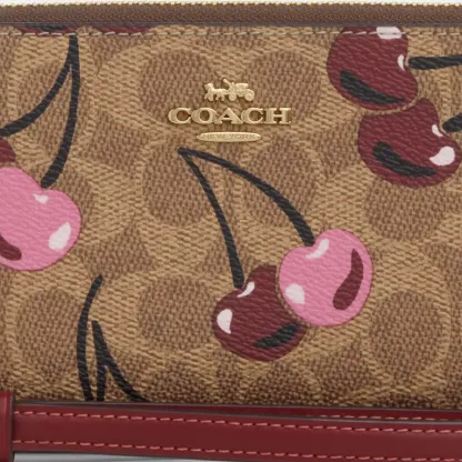 Long Zip Around Wallet In Signature Canvas With Cherry Print