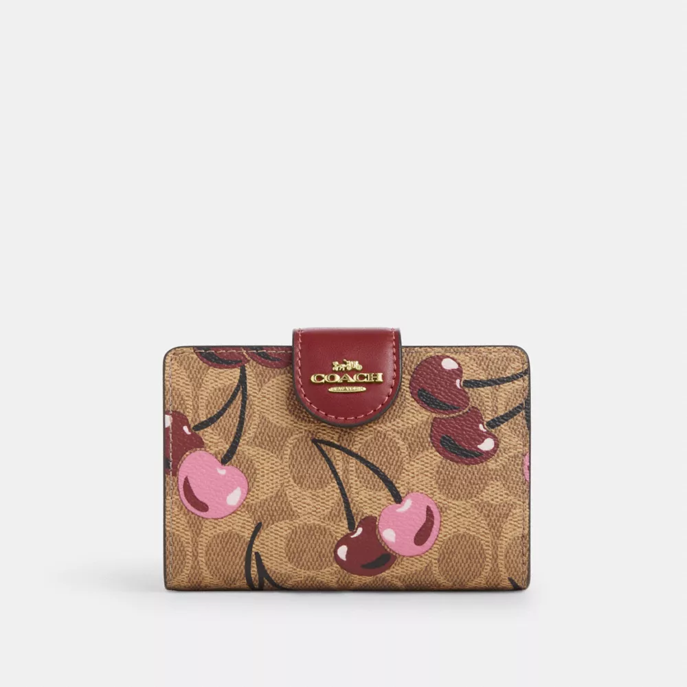 Medium Corner Zip Wallet In Signature Canvas With Cherry Print