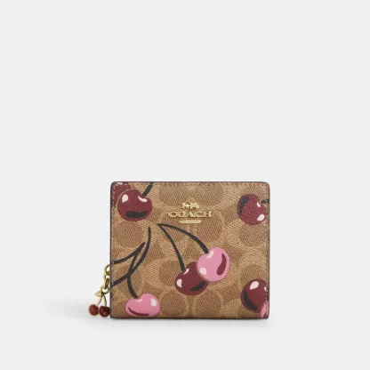 Snap Wallet In Signature Canvas With Cherry Print