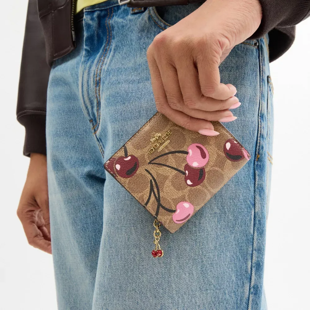 Snap Wallet In Signature Canvas With Cherry Print