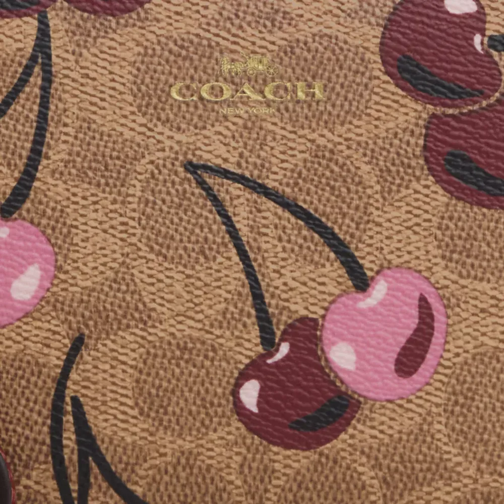 Corner Zip Wristlet In Signature Canvas With Cherry Print