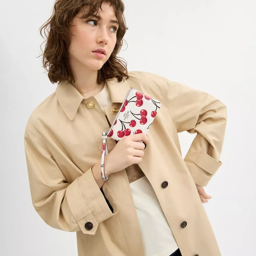 Corner Zip Wristlet With Cherry Print