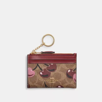 Mini Skinny Id Case In Signature Canvas With Cherry Print