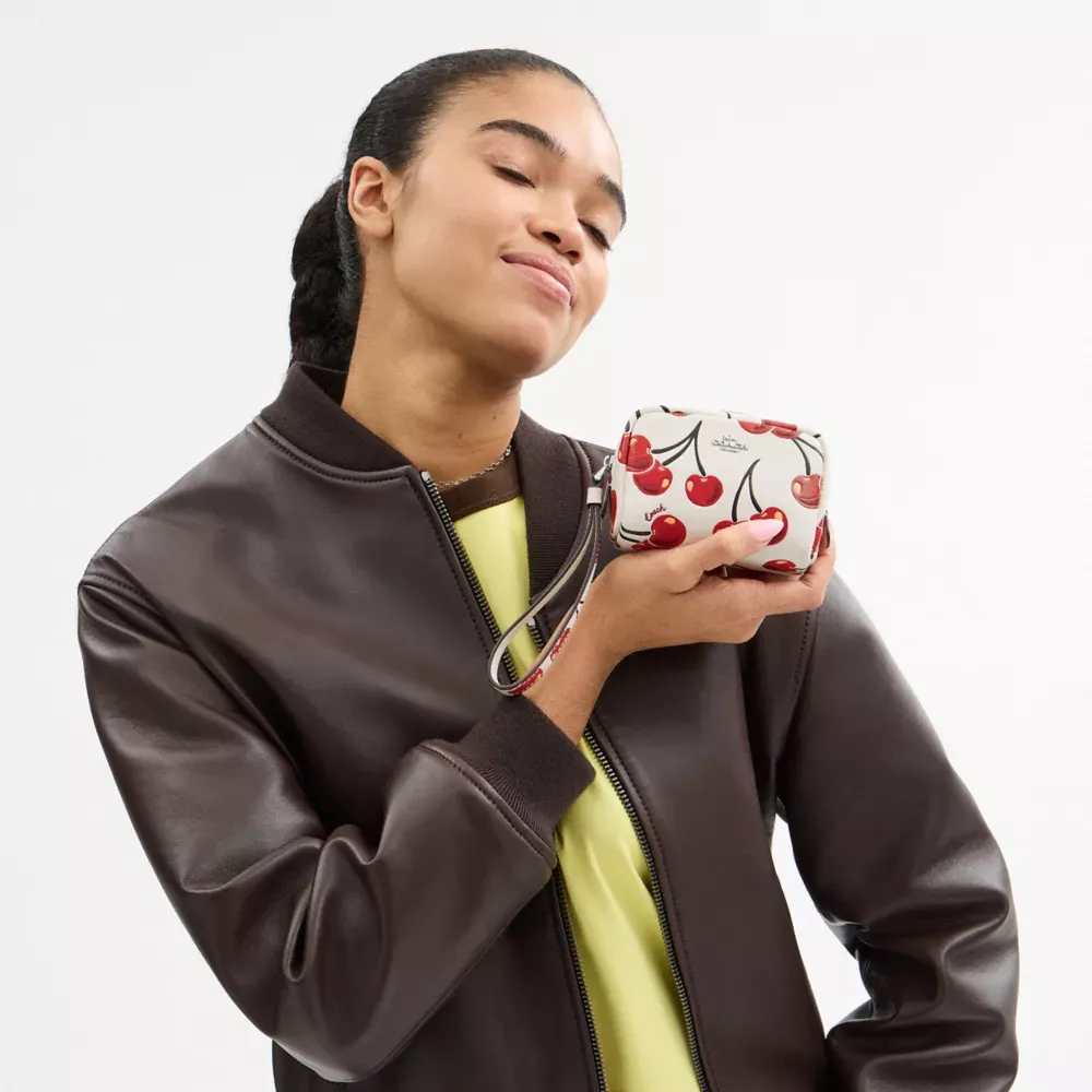 Pouch Wristlet With Cherry Print