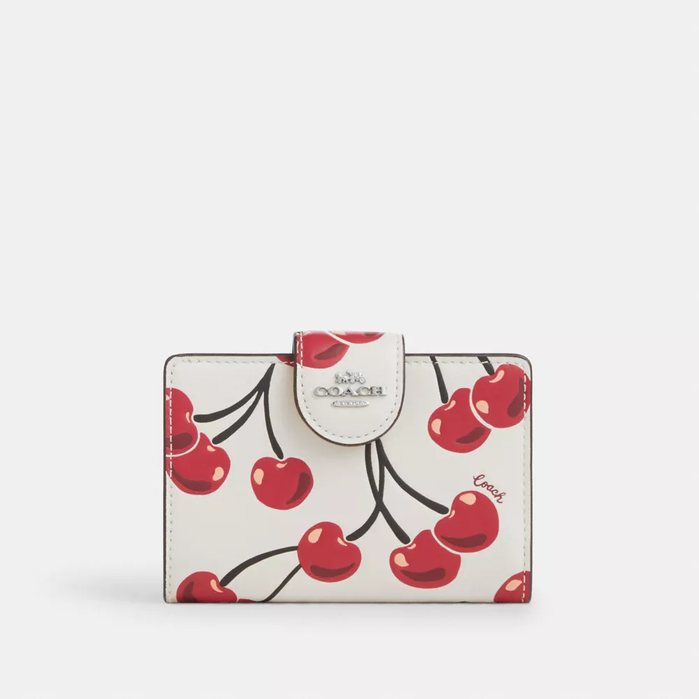 Medium Corner Zip Wallet With Cherry Print