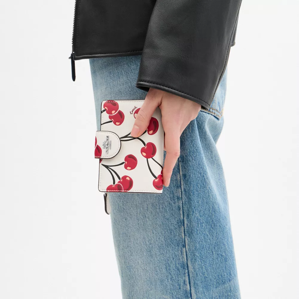 Medium Corner Zip Wallet With Cherry Print