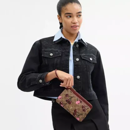 Double Zip Wallet In Signature Canvas With Cherry Print