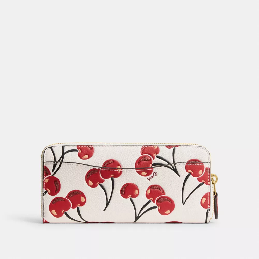 Essential Slim Accordion Zip Wallet With Cherry Print
