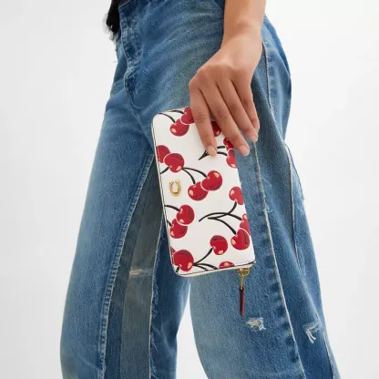 Essential Slim Accordion Zip Wallet With Cherry Print